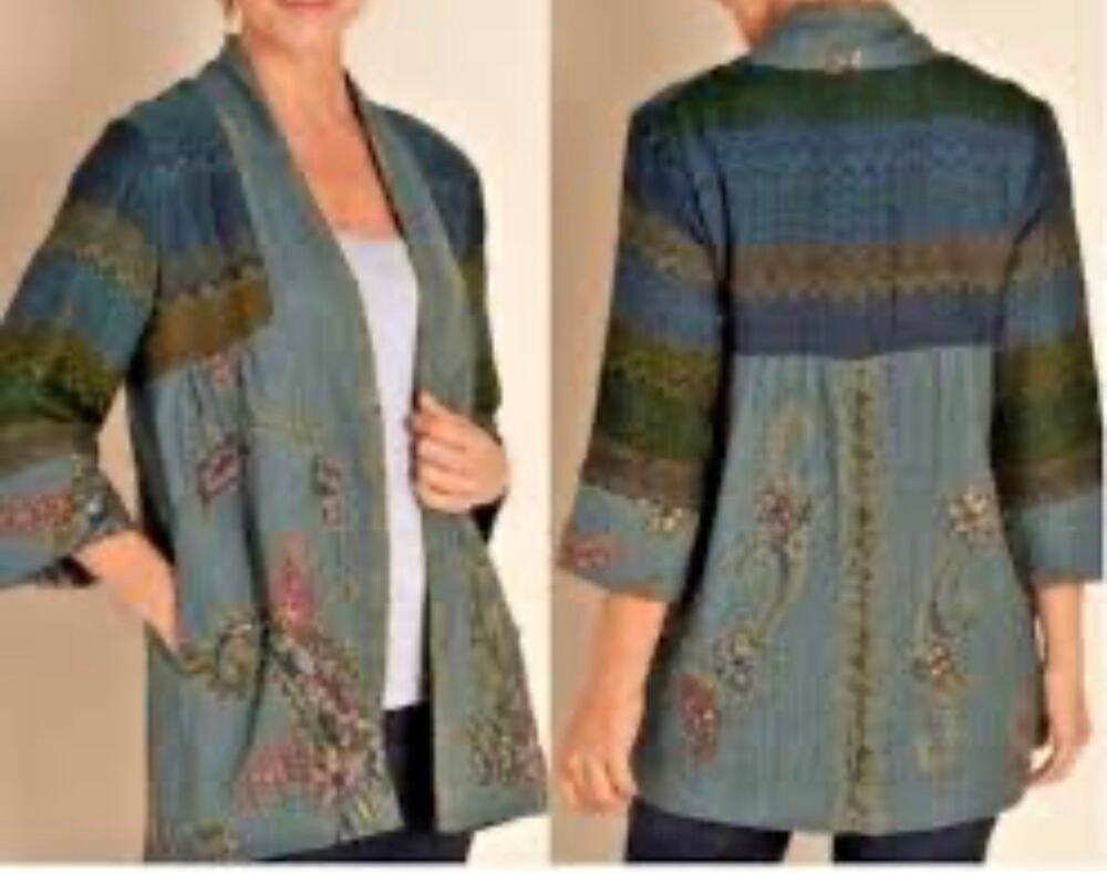 Soft Surroundings Tapestry Wool Embroidered Kimono Bell Sleeve Jacket Sz XS